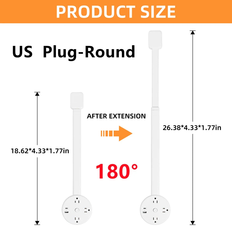 Rotating Retractable Electrical Outlet Extender for Sofa and Table Charging Needs