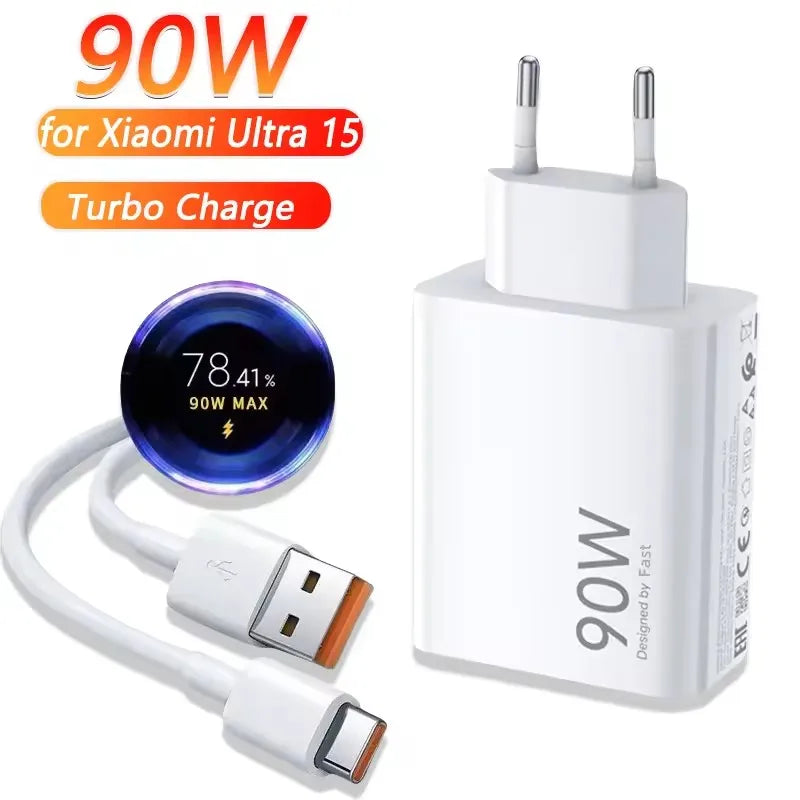 90W 6A Turbo Fast Wall Charger for Xiaomi 11 12 Lite 13T 14 Ultra Redmi Note 11T 12T 13 15Pro POCO F4 X5 USB Type C Charge Cable