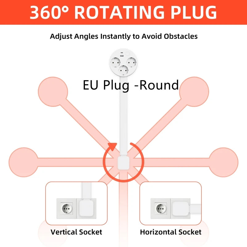 Rotating Retractable Electrical Outlet Extender for Sofa and Table Charging Needs