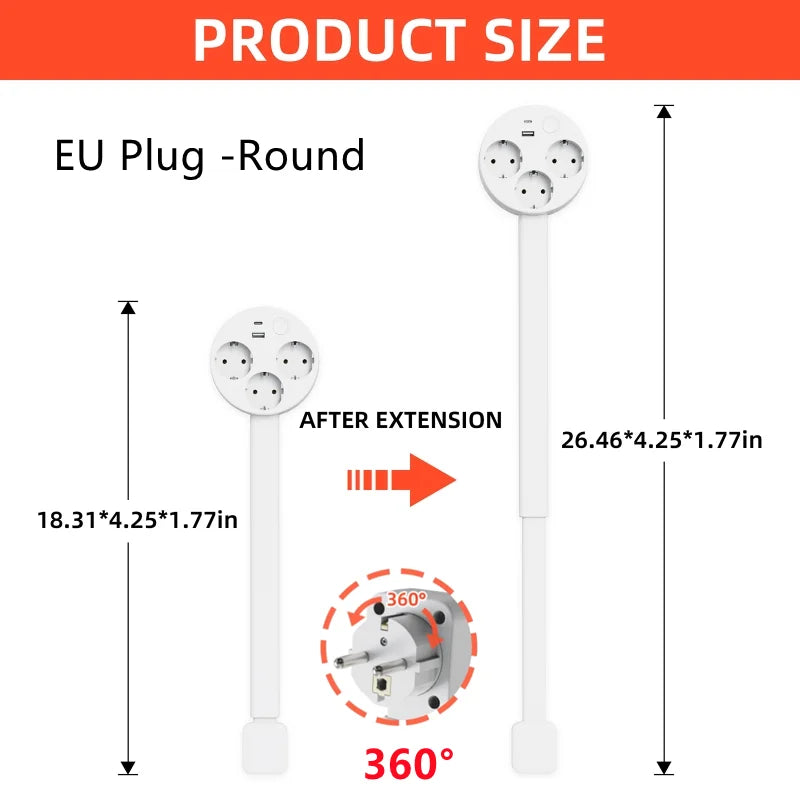 Rotating Retractable Electrical Outlet Extender for Sofa and Table Charging Needs