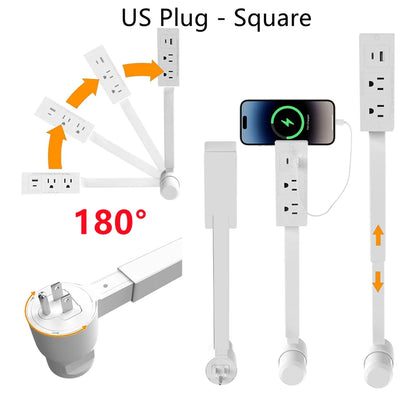 Rotating Retractable Electrical Outlet Extender for Sofa and Table Charging Needs