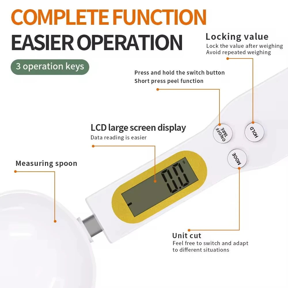 Digital Mini Spoon Scale with LCD Display for Adjustable Weighing of 0.1-500g - Ideal for Measuring Milk, Coffee, and Powdered Ingredients